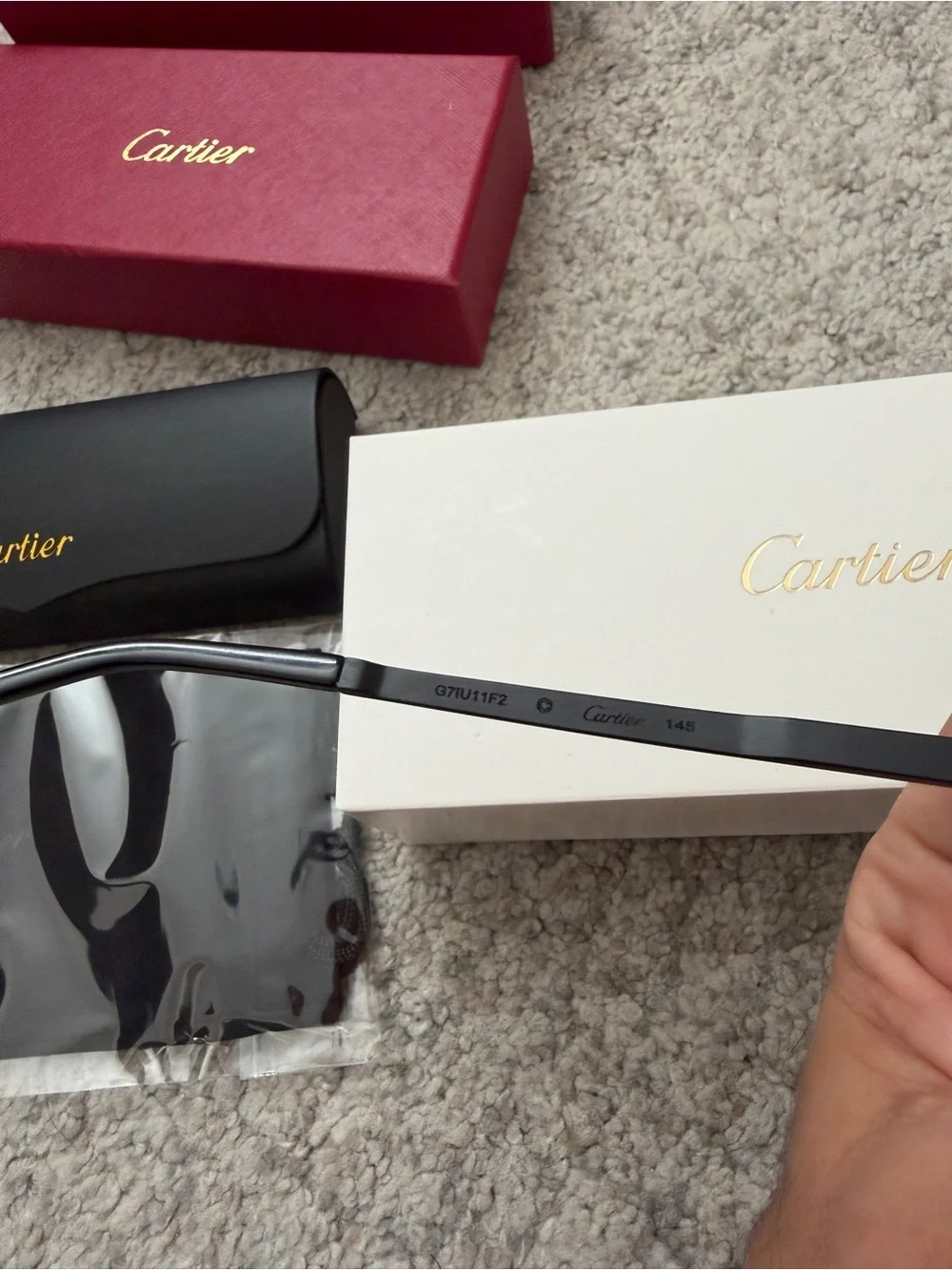 Cartier Black and Silver Santos De Cartier Aviator Sunglasses